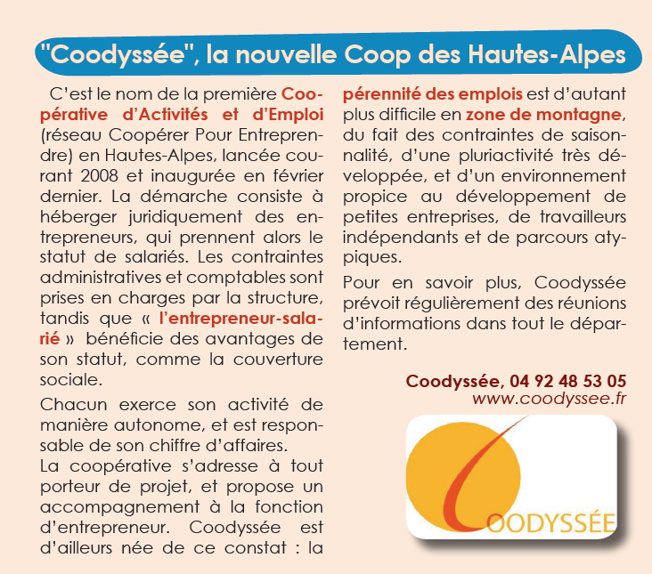 Pluriactivité et la Saisonnalité: Article "Coodyssée", la nouvelle Coop des Hautes-Alpes